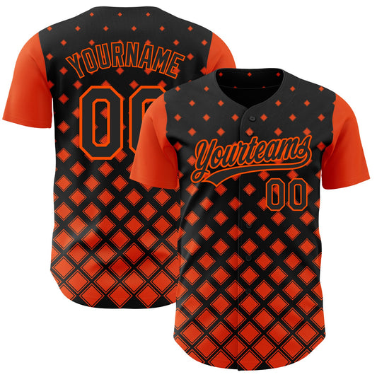 Custom Black Orange 3D Pattern Design Geometric Shapes Authentic Baseball Jersey - Sky-Custom