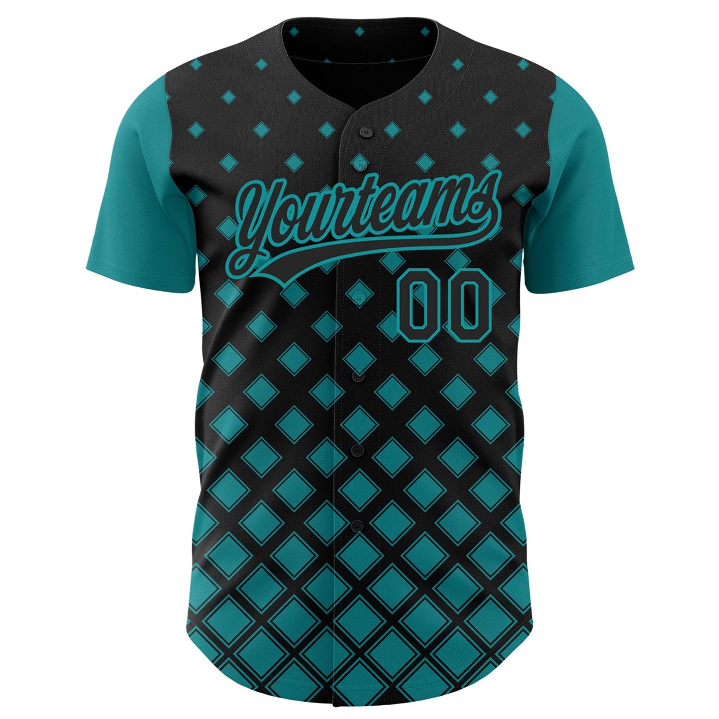 Custom Black Teal 3D Pattern Design Geometric Shapes Authentic Baseball Jersey - Sky-Custom