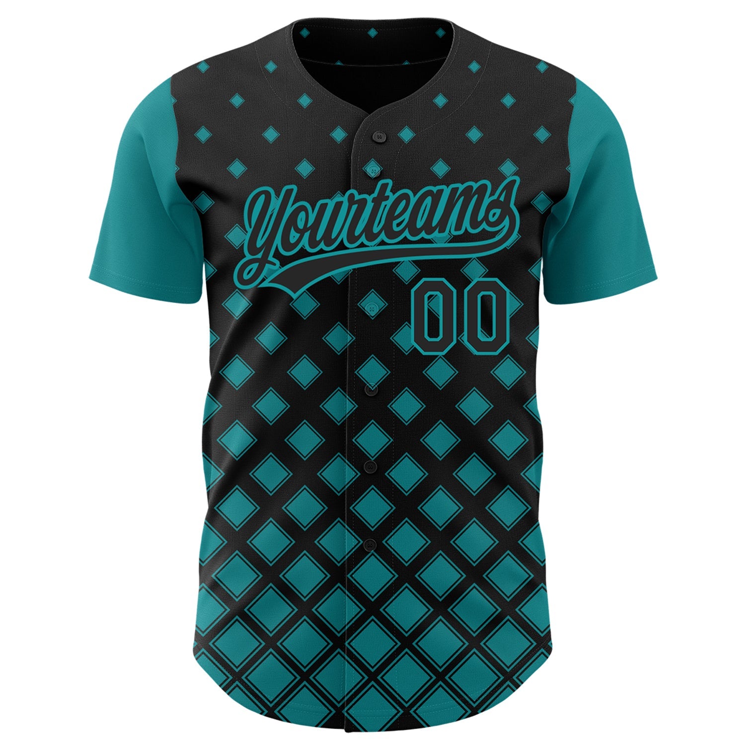Custom Black Teal 3D Pattern Design Geometric Shapes Authentic Baseball Jersey - Sky-Custom
