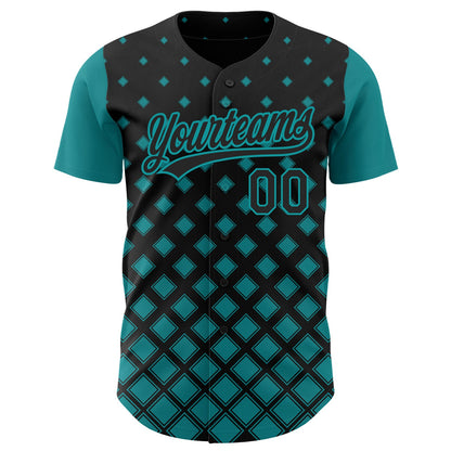 Custom Black Teal 3D Pattern Design Geometric Shapes Authentic Baseball Jersey - Sky-Custom
