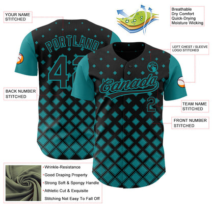 Custom Black Teal 3D Pattern Design Geometric Shapes Authentic Baseball Jersey - Sky-Custom