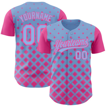 Custom Light Blue Pink 3D Pattern Design Geometric Shapes Authentic Baseball Jersey - Sky-Custom