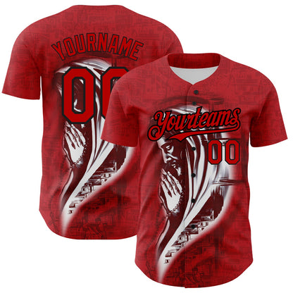 Custom Red Black 3D Pattern Design Religion Jesus Christc Authentic Baseball Jersey - Sky-Custom