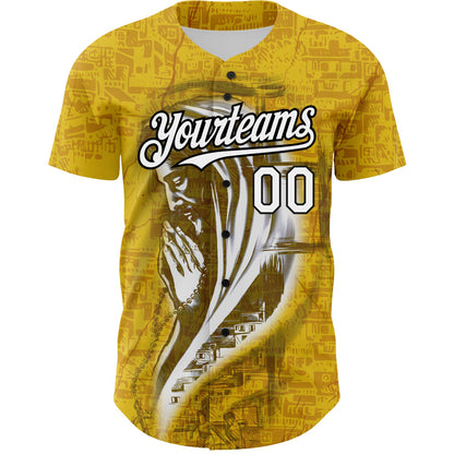 Custom Yellow White-Black 3D Pattern Design Religion Jesus Christ Authentic Baseball Jersey - Sky-Custom