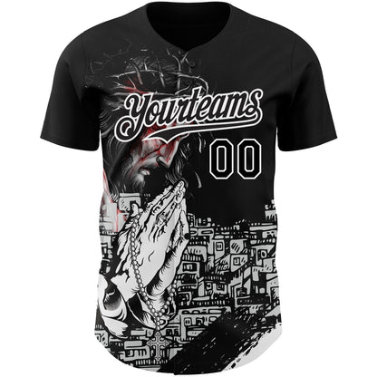 Custom Black White 3D Pattern Design Religion Jesus Christ Authentic Baseball Jersey - Sky-Custom
