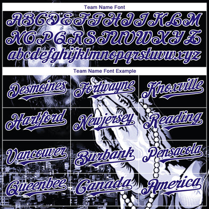 Custom Black Purple-White 3D Pattern Design Religion Jesus Christ Authentic Baseball Jersey - Sky-Custom