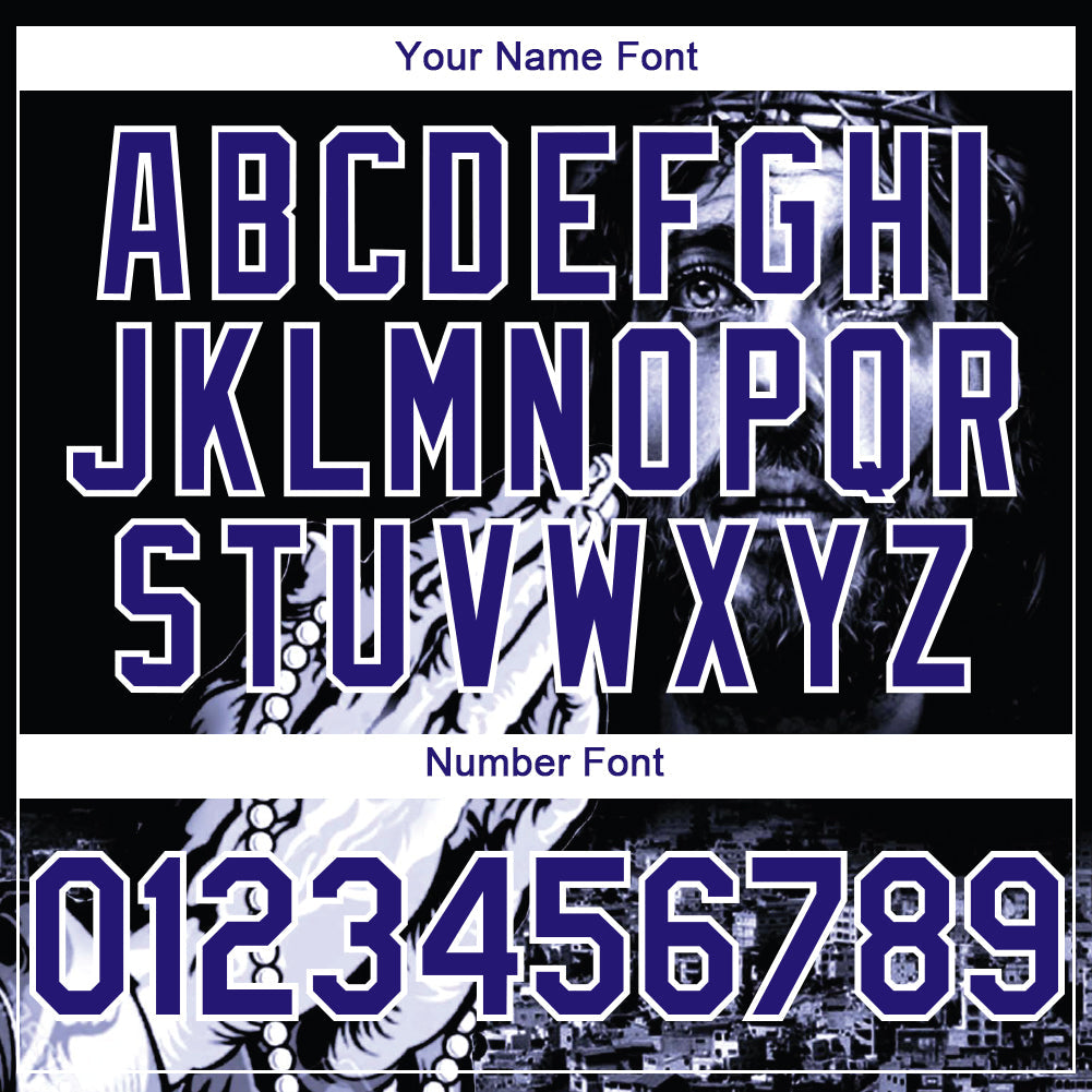 Custom Black Purple-White 3D Pattern Design Religion Jesus Christ Authentic Baseball Jersey - Sky-Custom