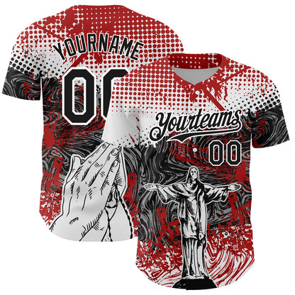 Custom Red Black-White 3D Pattern Design Religion Jesus Christ Authentic Baseball Jersey - Sky-Custom