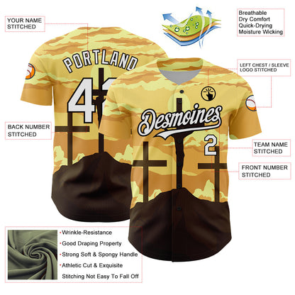 Custom Yellow White-Black 3D Pattern Design Religion Cross Jesus Christ Good Friday Authentic Baseball Jersey - Sky-Custom