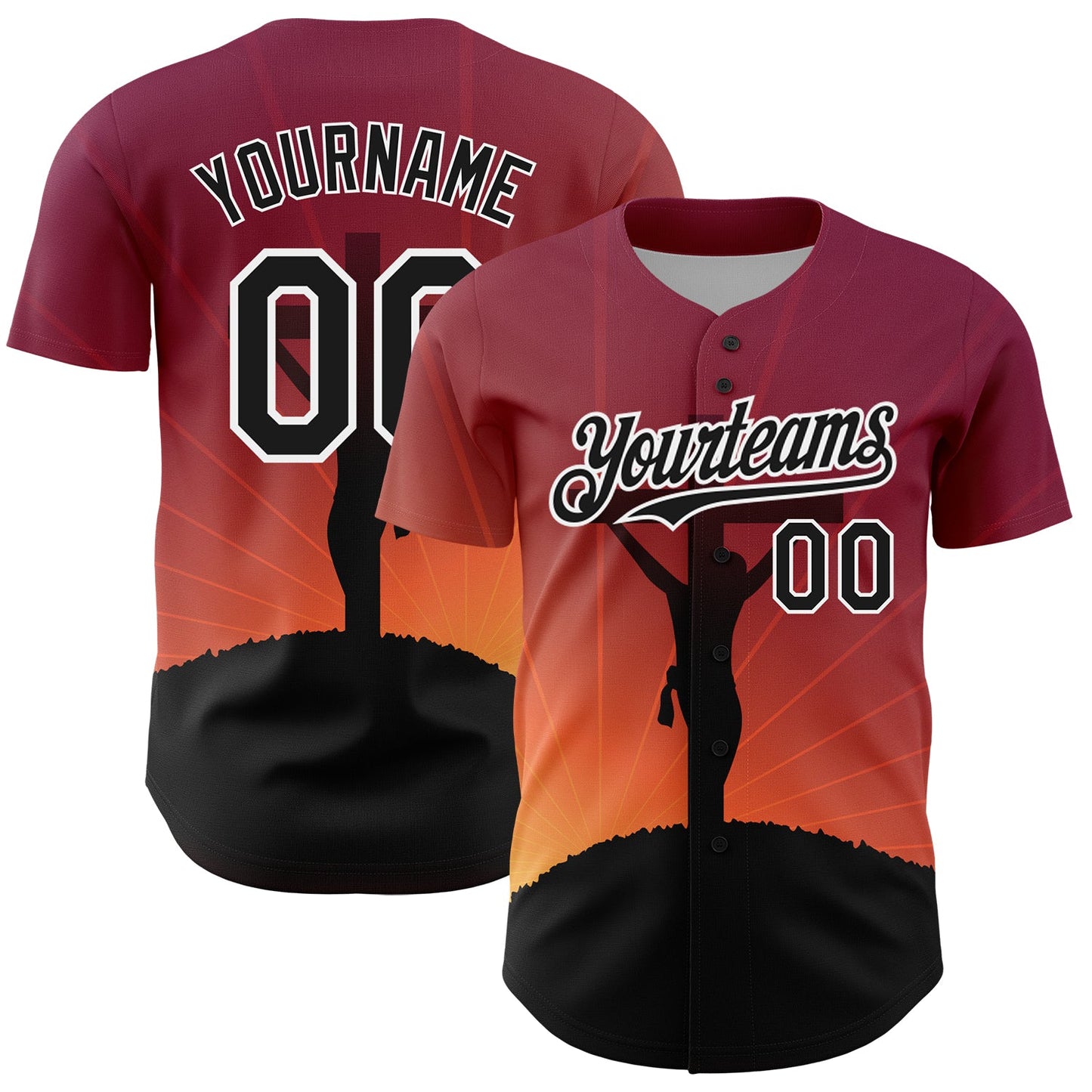 Custom Red Black-White 3D Pattern Design Religion Cross Jesus Christ Good Friday Authentic Baseball Jersey - Sky-Custom