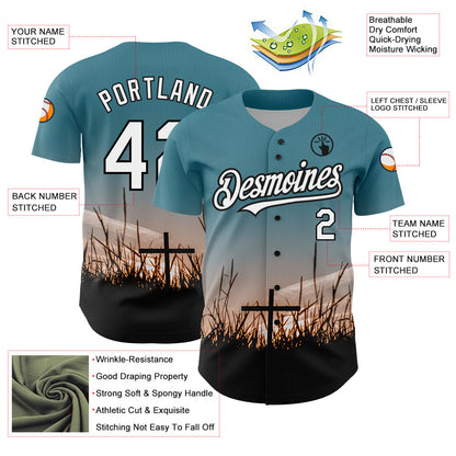 Custom Teal White-Black 3D Pattern Design Religion Cross Jesus Christ Good Friday Authentic Baseball Jersey - Sky-Custom