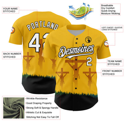 Custom Yellow White-Black 3D Pattern Design Religion Cross Jesus Christ Good Friday Authentic Baseball Jersey - Sky-Custom
