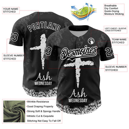 Custom Black White-Gray 3D Pattern Design Religion Cross Jesus Christ Ash Wednesday Authentic Baseball Jersey - Sky-Custom