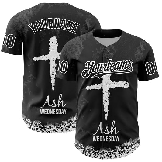 Custom Black White-Gray 3D Pattern Design Religion Cross Jesus Christ Ash Wednesday Authentic Baseball Jersey - Sky-Custom