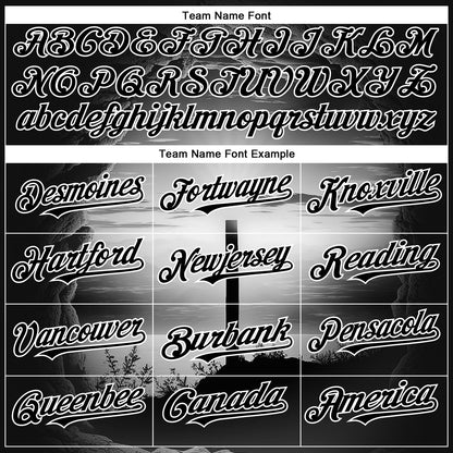 Custom Black White 3D Pattern Design Religion Cross Jesus Christ Ash Wednesday Authentic Baseball Jersey - Sky-Custom