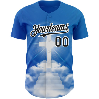 Custom Royal Black-White 3D Pattern Design Religion Cross Jesus Christ Good Friday Authentic Baseball Jersey - Sky-Custom