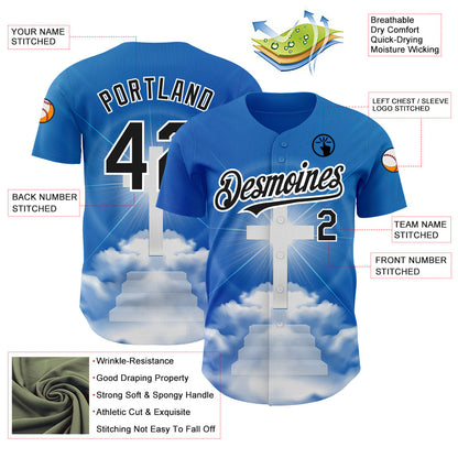 Custom Royal Black-White 3D Pattern Design Religion Cross Jesus Christ Good Friday Authentic Baseball Jersey - Sky-Custom