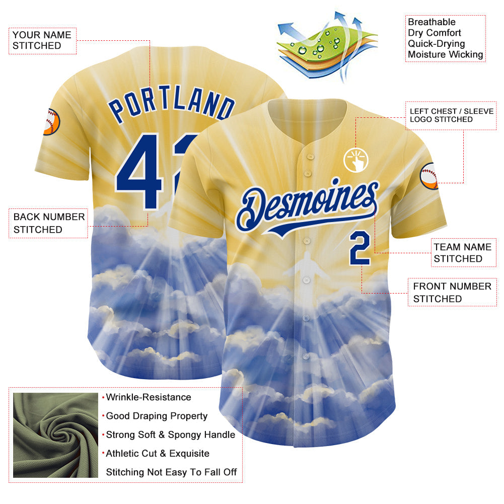 Custom Yellow Royal-White 3D Pattern Design Religion Jesus Christ Authentic Baseball Jersey - Sky-Custom
