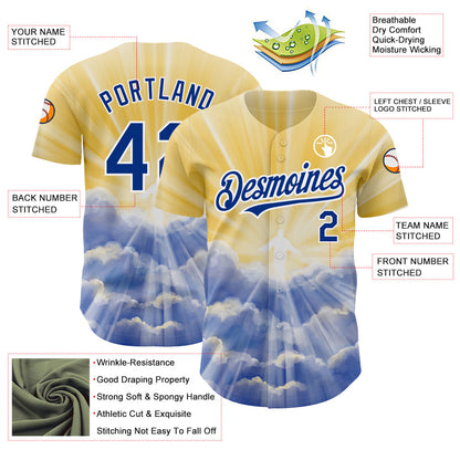 Custom Yellow Royal-White 3D Pattern Design Religion Jesus Christ Authentic Baseball Jersey - Sky-Custom