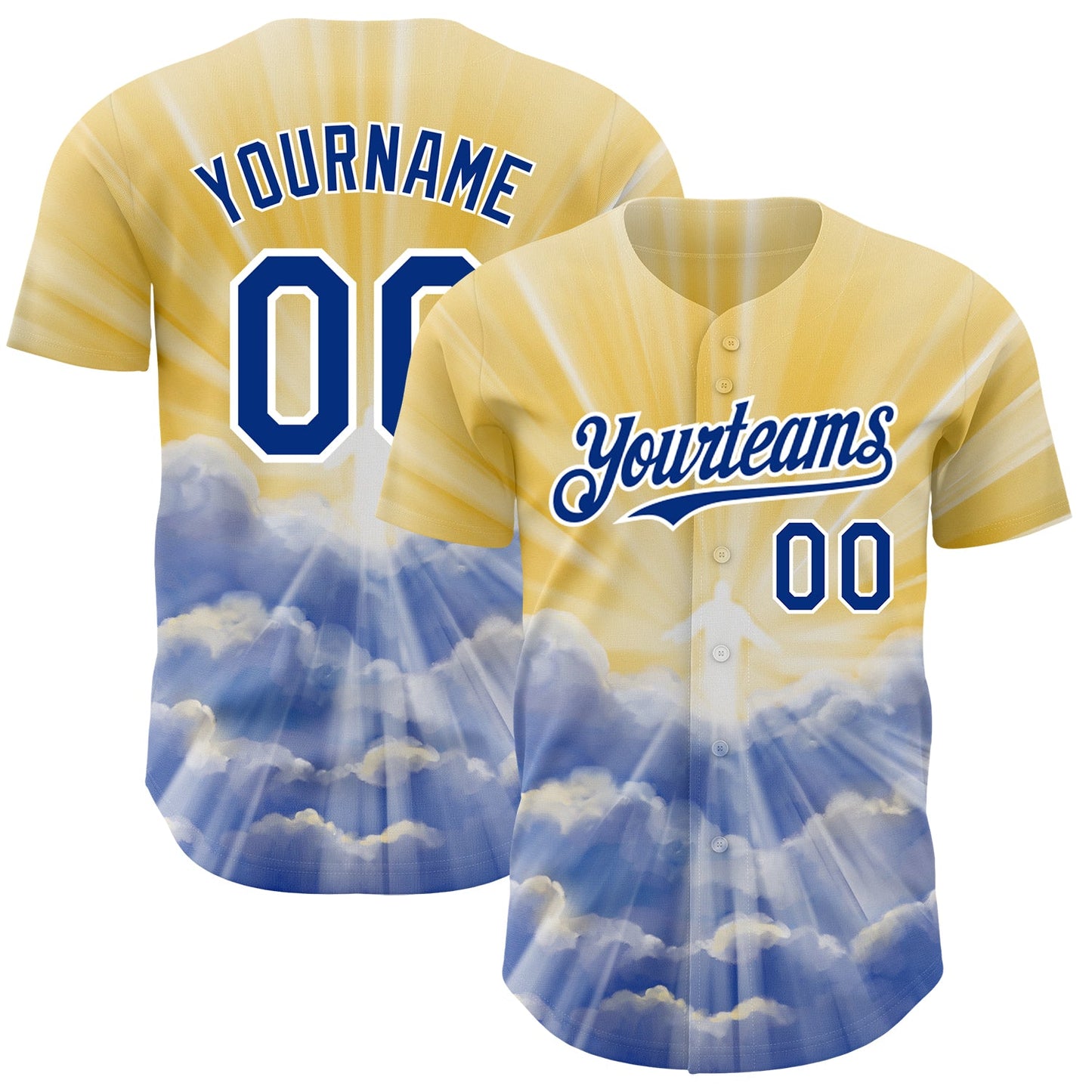 Custom Yellow Royal-White 3D Pattern Design Religion Jesus Christ Authentic Baseball Jersey - Sky-Custom