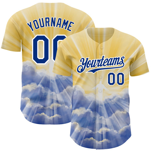 Custom Yellow Royal-White 3D Pattern Design Religion Jesus Christ Authentic Baseball Jersey - Sky-Custom