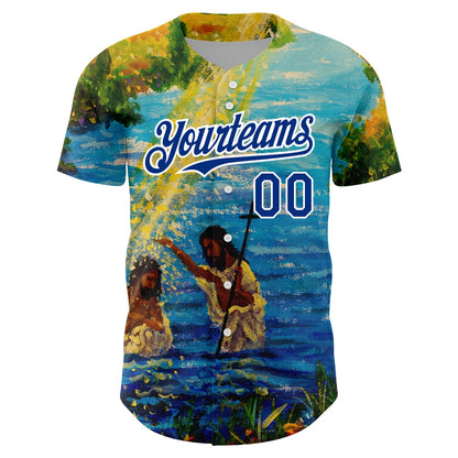Custom Royal White 3D Pattern Design Religion Jesus Christ Authentic Baseball Jersey - Sky-Custom