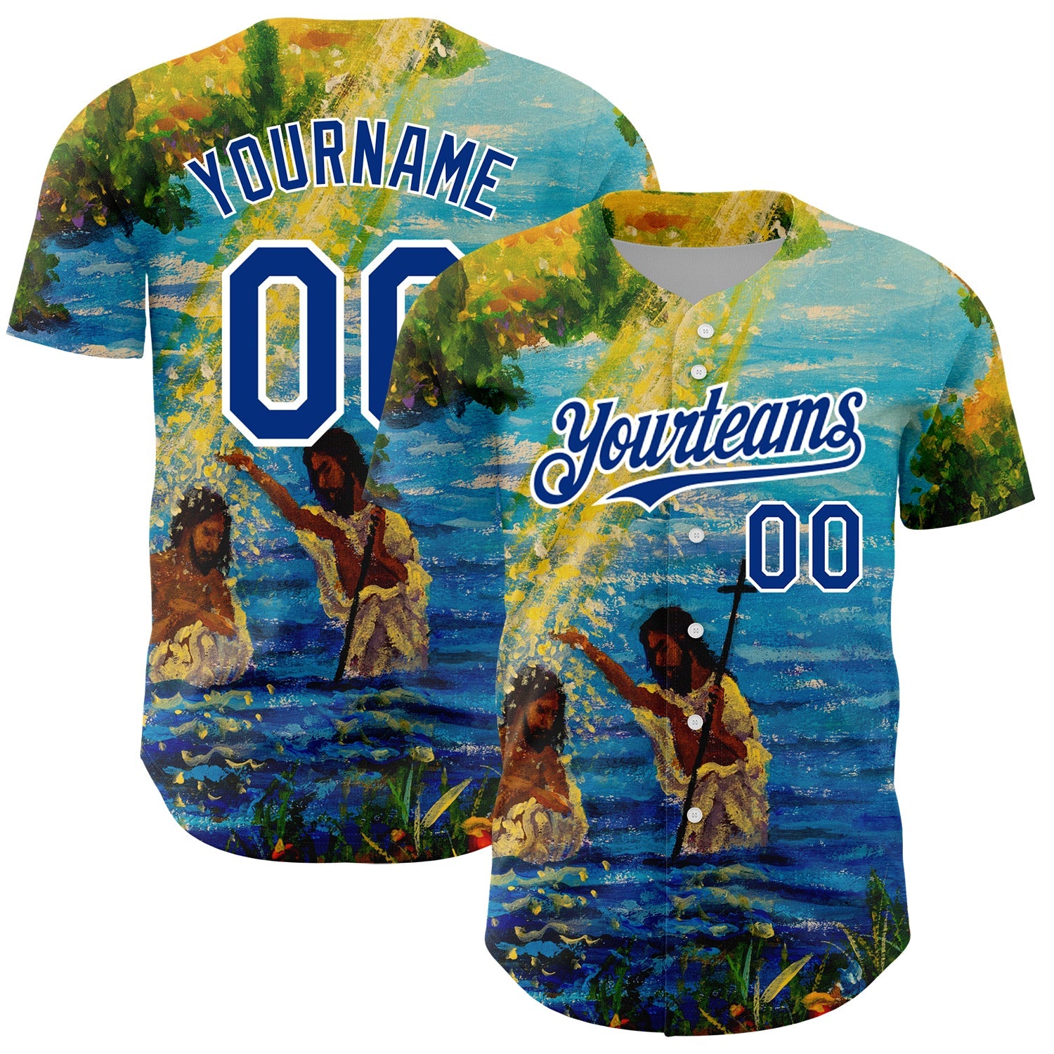 Custom Royal White 3D Pattern Design Religion Jesus Christ Authentic Baseball Jersey - Sky-Custom