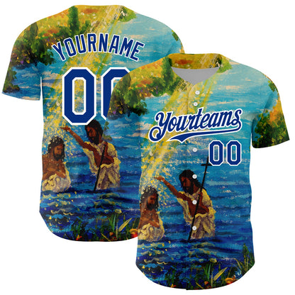 Custom Royal White 3D Pattern Design Religion Jesus Christ Authentic Baseball Jersey - Sky-Custom