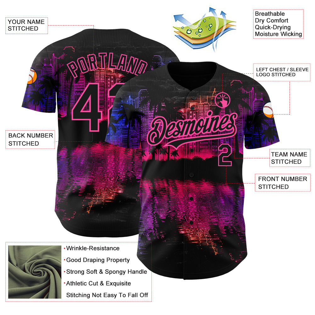 Custom Black Pink 3D Pattern Design Hawaii Palm Trees Authentic Baseball Jersey - Sky-Custom