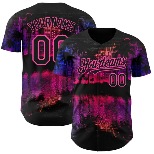 Custom Black Pink 3D Pattern Design Hawaii Palm Trees Authentic Baseball Jersey - Sky-Custom
