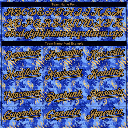Custom Light Blue Old Gold-Black 3D Pattern Design Tropical Hawaii Palm Leaves Authentic Baseball Jersey - Sky-Custom