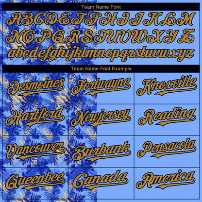 Custom Light Blue Old Gold-Black 3D Pattern Design Tropical Hawaii Palm Leaves Authentic Baseball Jersey - Sky-Custom