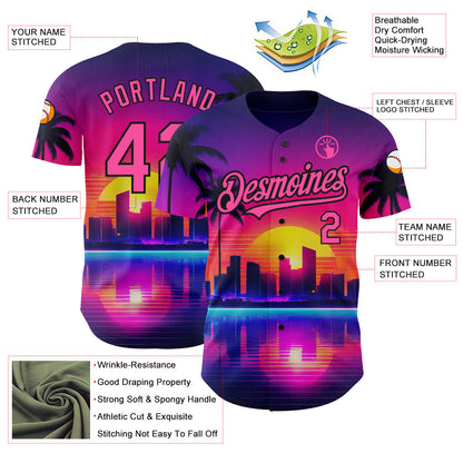 Custom Purple Pink-Black 3D Miami Palm Trees City Edition Authentic Baseball Jersey - Sky-Custom