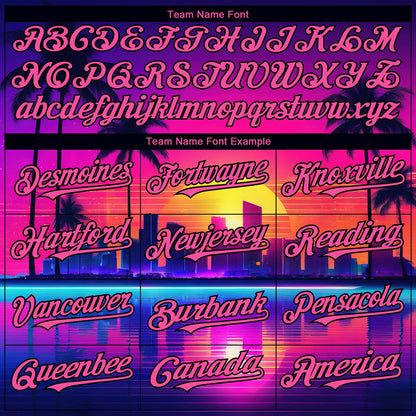 Custom Purple Pink-Black 3D Miami Palm Trees City Edition Authentic Baseball Jersey - Sky-Custom