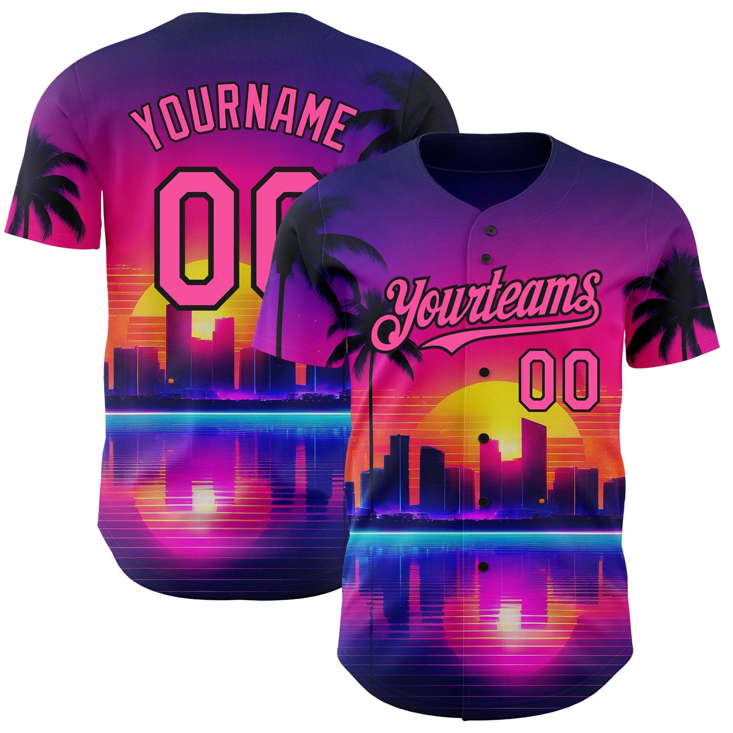 Custom Purple Pink-Black 3D Miami Palm Trees City Edition Authentic Baseball Jersey - Sky-Custom