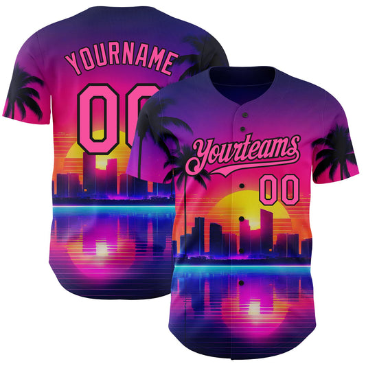 Custom Purple Pink-Black 3D Miami Palm Trees City Edition Authentic Baseball Jersey - Sky-Custom