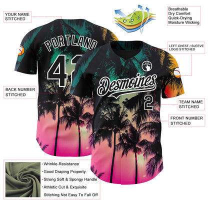 Custom Pink Black-White 3D Pattern Design Hawaii Palm Trees Authentic Baseball Jersey - Sky-Custom