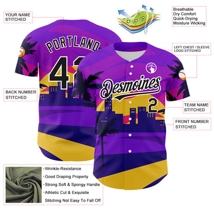 Custom Purple Black-White 3D Pattern Design Hawaii Palm Trees Authentic Baseball Jersey - Sky-Custom