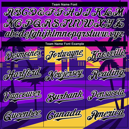 Custom Purple Black-White 3D Pattern Design Hawaii Palm Trees Authentic Baseball Jersey - Sky-Custom