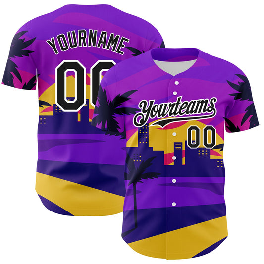 Custom Purple Black-White 3D Pattern Design Hawaii Palm Trees Authentic Baseball Jersey - Sky-Custom