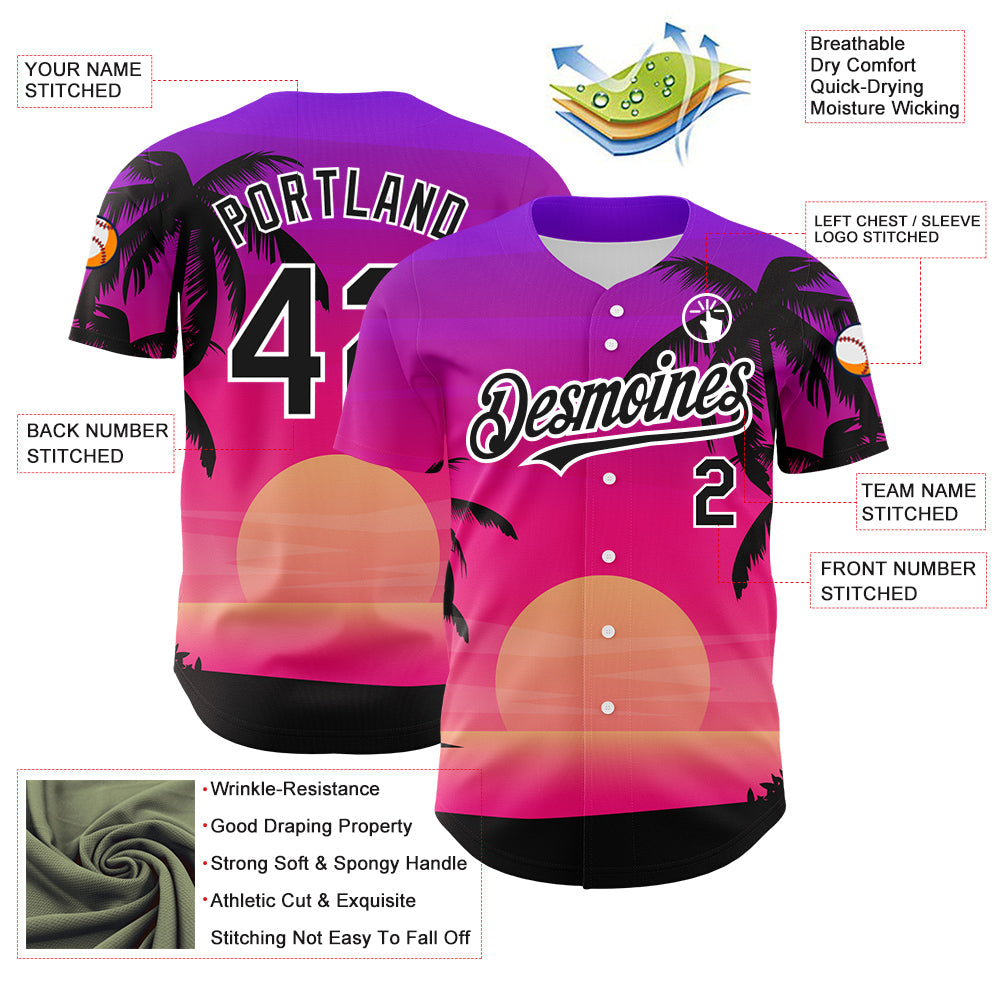 Custom Purple Black-White 3D Pattern Design Beach Hawaii Palm Trees Authentic Baseball Jersey - Sky-Custom