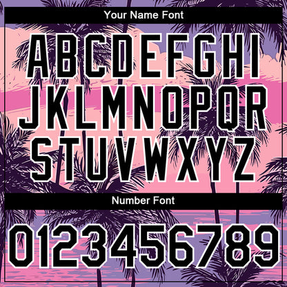 Custom Purple Black-White 3D Pattern Design Beach Hawaii Palm Trees Authentic Baseball Jersey - Sky-Custom