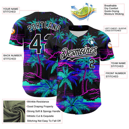 Custom Black White 3D Pattern Design Beach Hawaii Palm Trees Authentic Baseball Jersey - Sky-Custom
