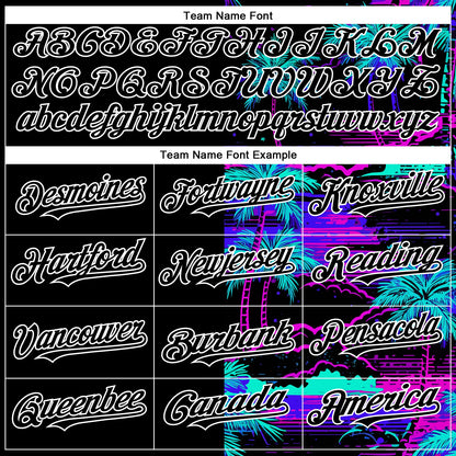 Custom Black White 3D Pattern Design Beach Hawaii Palm Trees Authentic Baseball Jersey - Sky-Custom