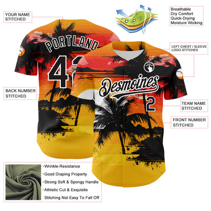 Custom Yellow Black White 3D Pattern Design Beach Hawaii Palm Trees Authentic Baseball Jersey - Sky-Custom
