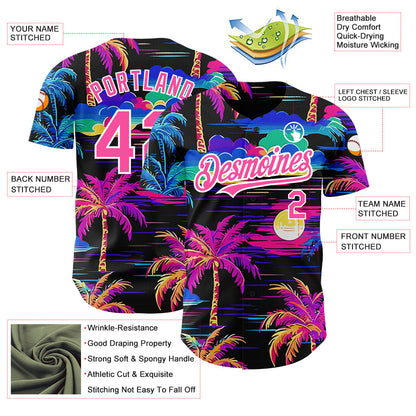 Custom Black Pink-White 3D Pattern Design Beach Hawaii Palm Trees Authentic Baseball Jersey - Sky-Custom