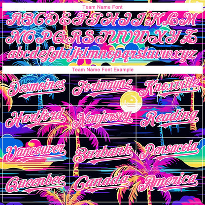 Custom Black Pink-White 3D Pattern Design Beach Hawaii Palm Trees Authentic Baseball Jersey - Sky-Custom