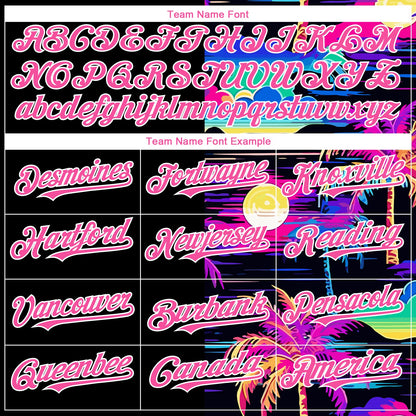 Custom Black Pink-White 3D Pattern Design Beach Hawaii Palm Trees Authentic Baseball Jersey - Sky-Custom