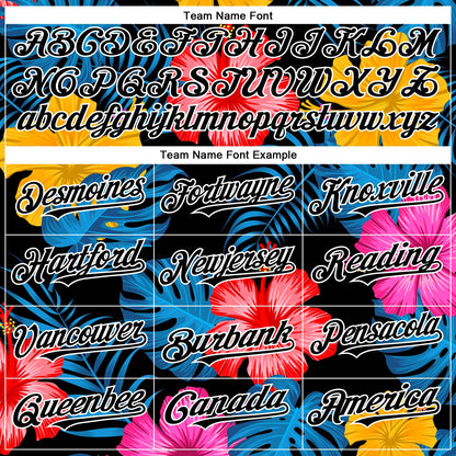 Custom Black White 3D Pattern Design Tropical Flower And Hawaii Palm Leaves Authentic Baseball Jersey - Sky-Custom