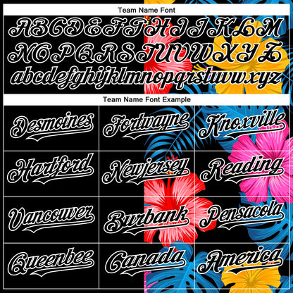 Custom Black White 3D Pattern Design Tropical Flower And Hawaii Palm Leaves Authentic Baseball Jersey - Sky-Custom